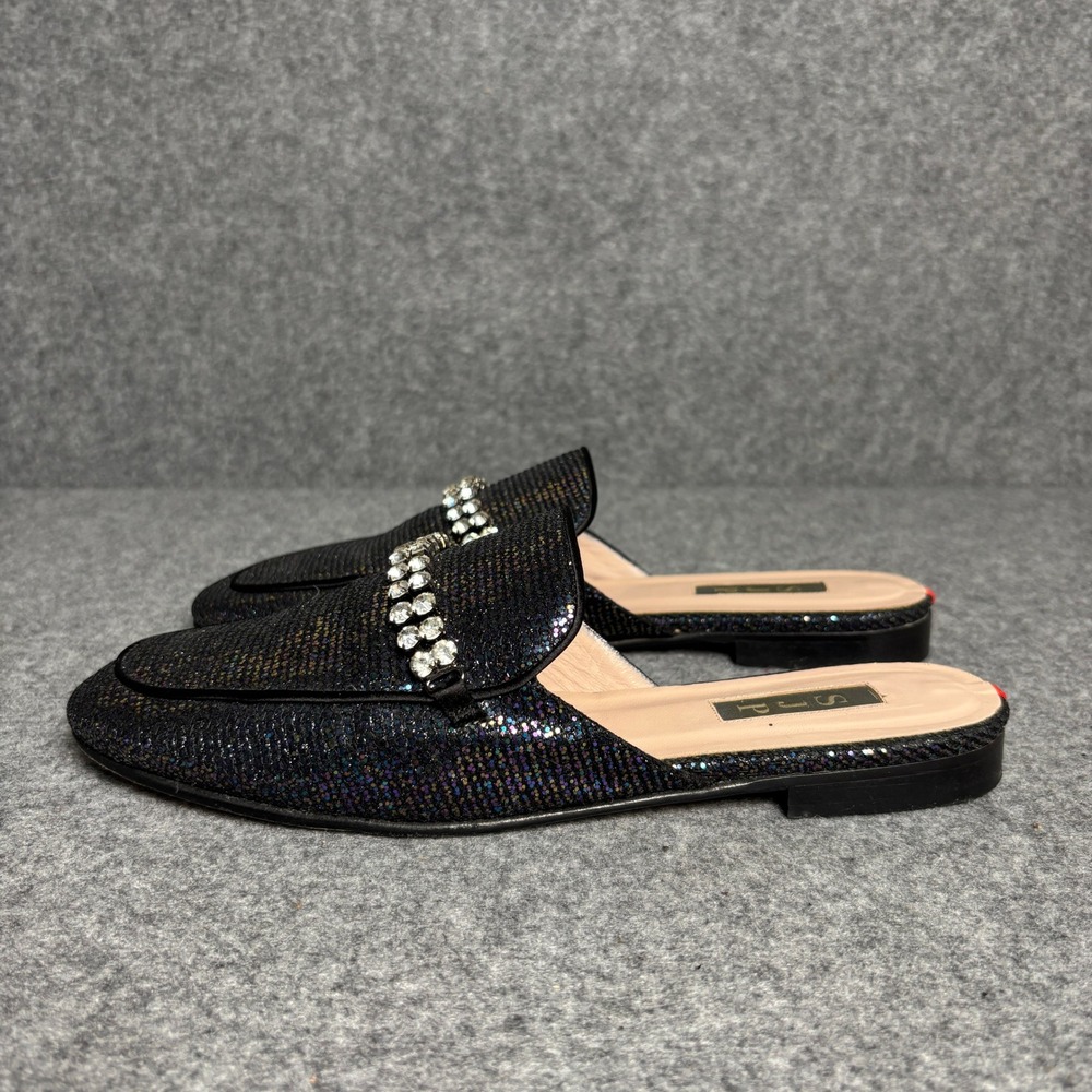 SJP Rhinestone Crystal Black Shimmer Mule Loafers Slip On Flats Shoes Womens‎ 40 - Picture 3 of 9
